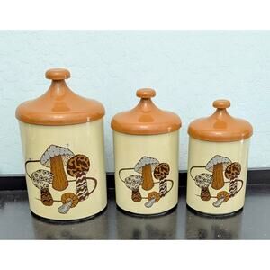 Vintage 1982 Sears, Roebuck And Co. Merry Mushroom Canister Set Of 3 Metal